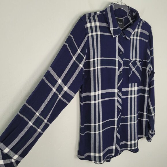 Rails Hunter Button Up Shirt Long Sleeve Plaid Navy Blue White Green Size M - Picture 7 of 15